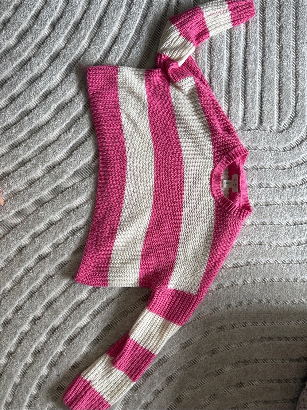 Jessica Simpson Pink and Cream Striped Crewneck Sweater